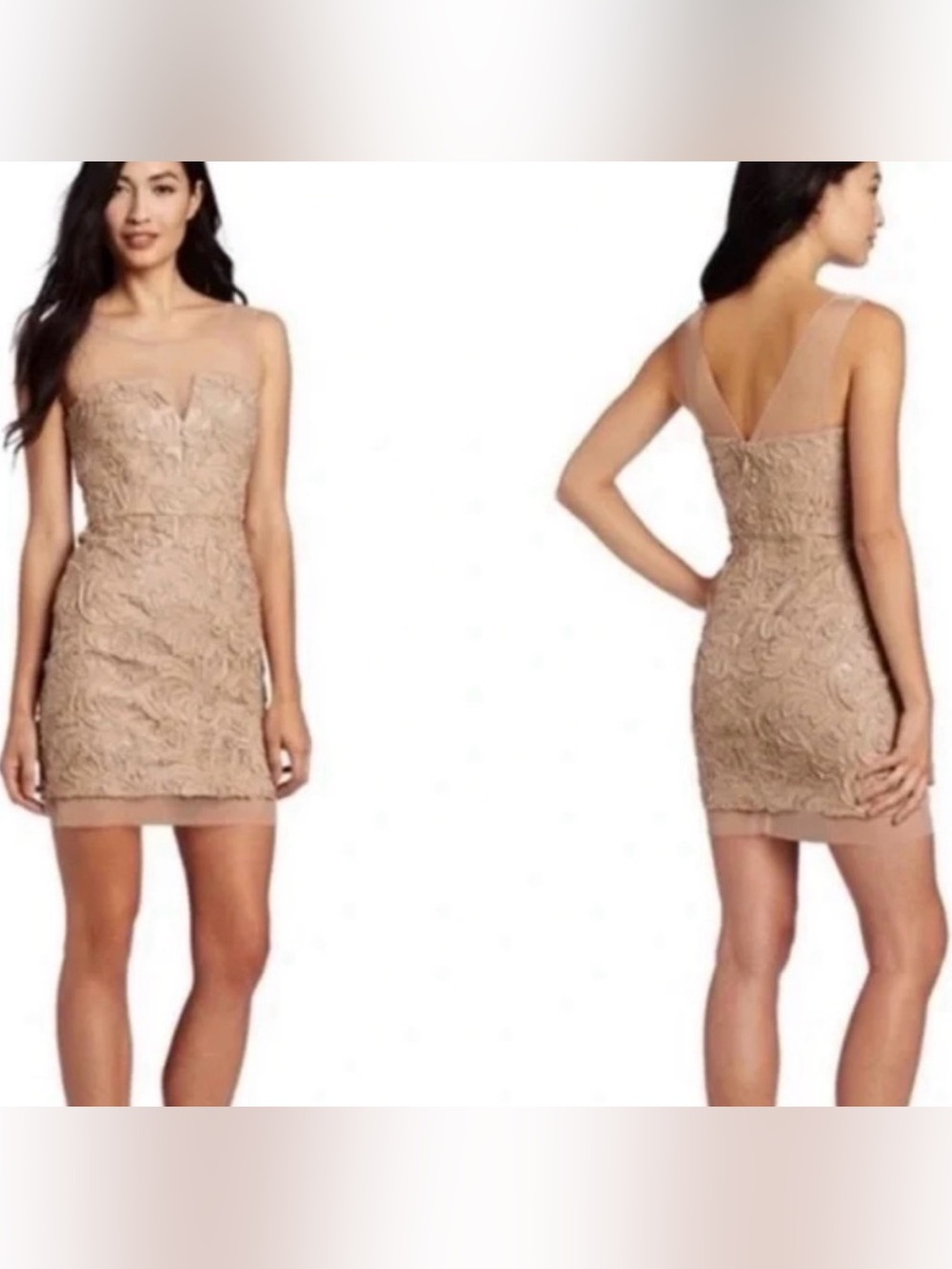 BCBGMaxAzria Nude Floral Appliqué Mini Dress